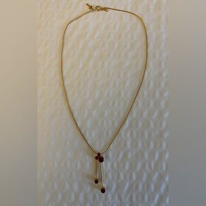 Vintage Crown Trifari Gold Tone Necklace with Red Accents